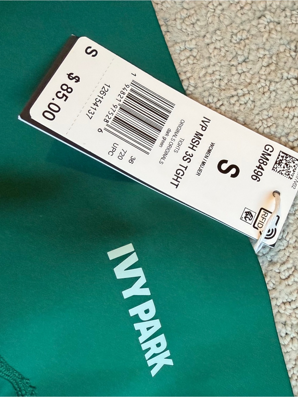 NWT IVY PARK/Adidas Emerald Green Logo leggings size S